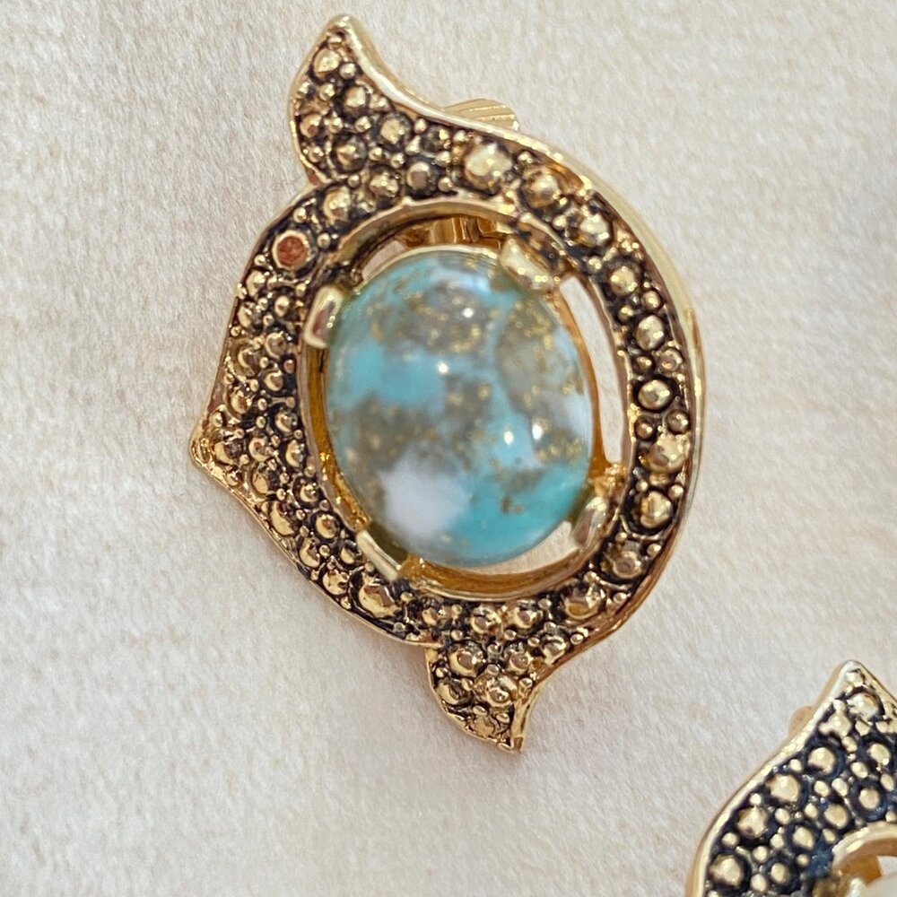 Vintage Sarah Coventry Turquoise & Pearl Clip-On Earrings With Matching Brooch - Picture 3 of 11